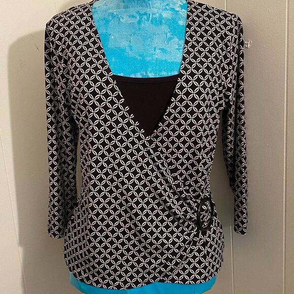 Apt 9 Petite Long Sleeve Faux Wrap Around Top Womens Size Petite Large - Picture 1 of 7
